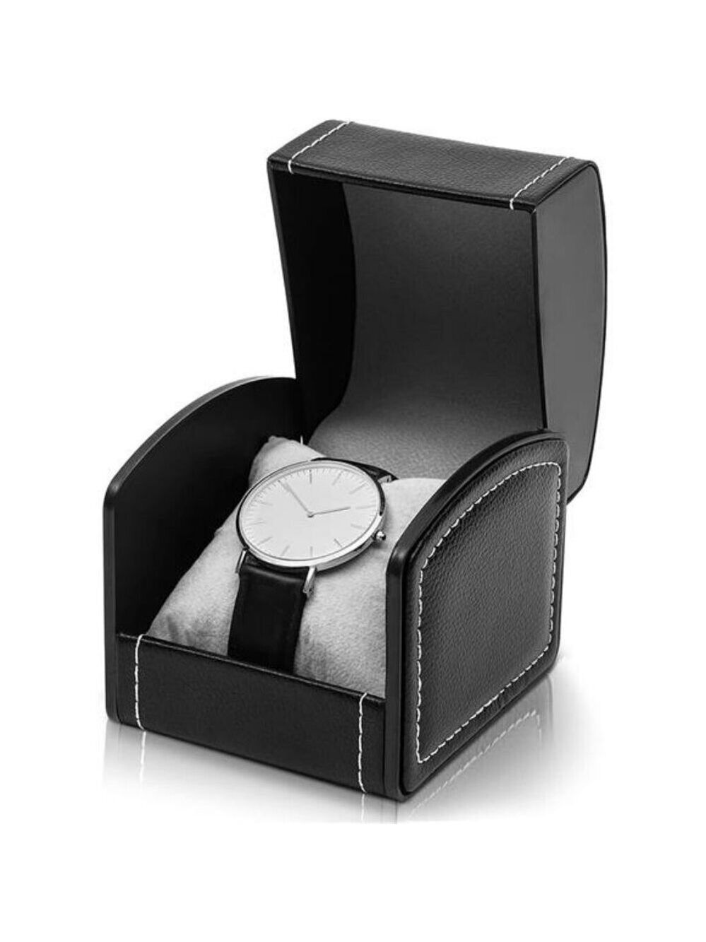 Black Faux Leather Watch Box Single Slot Case with Pillow Jewelry Display
